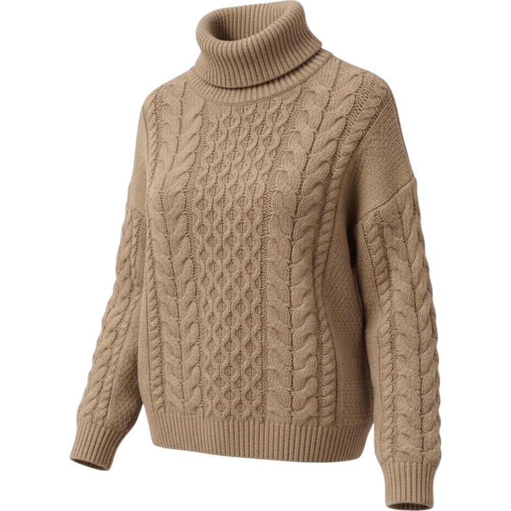 Calvin Klein Womens Tan Cable Knit Turtleneck Sweater Size M RN 54163